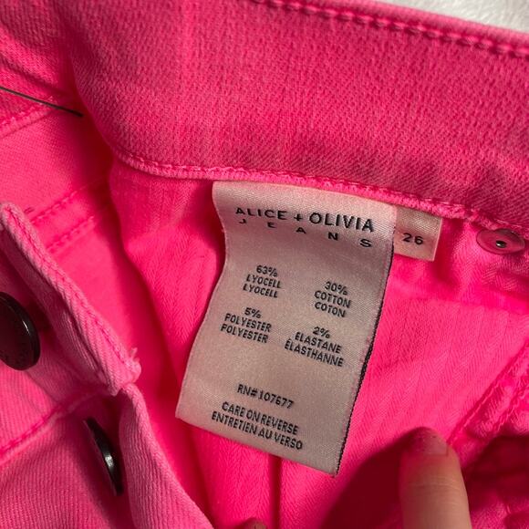 ALICE + OLIVIA Good High Rise Exposed Button‎ Fly Jean Neon Pink Skinny Ankle 26 - Picture 5 of 7